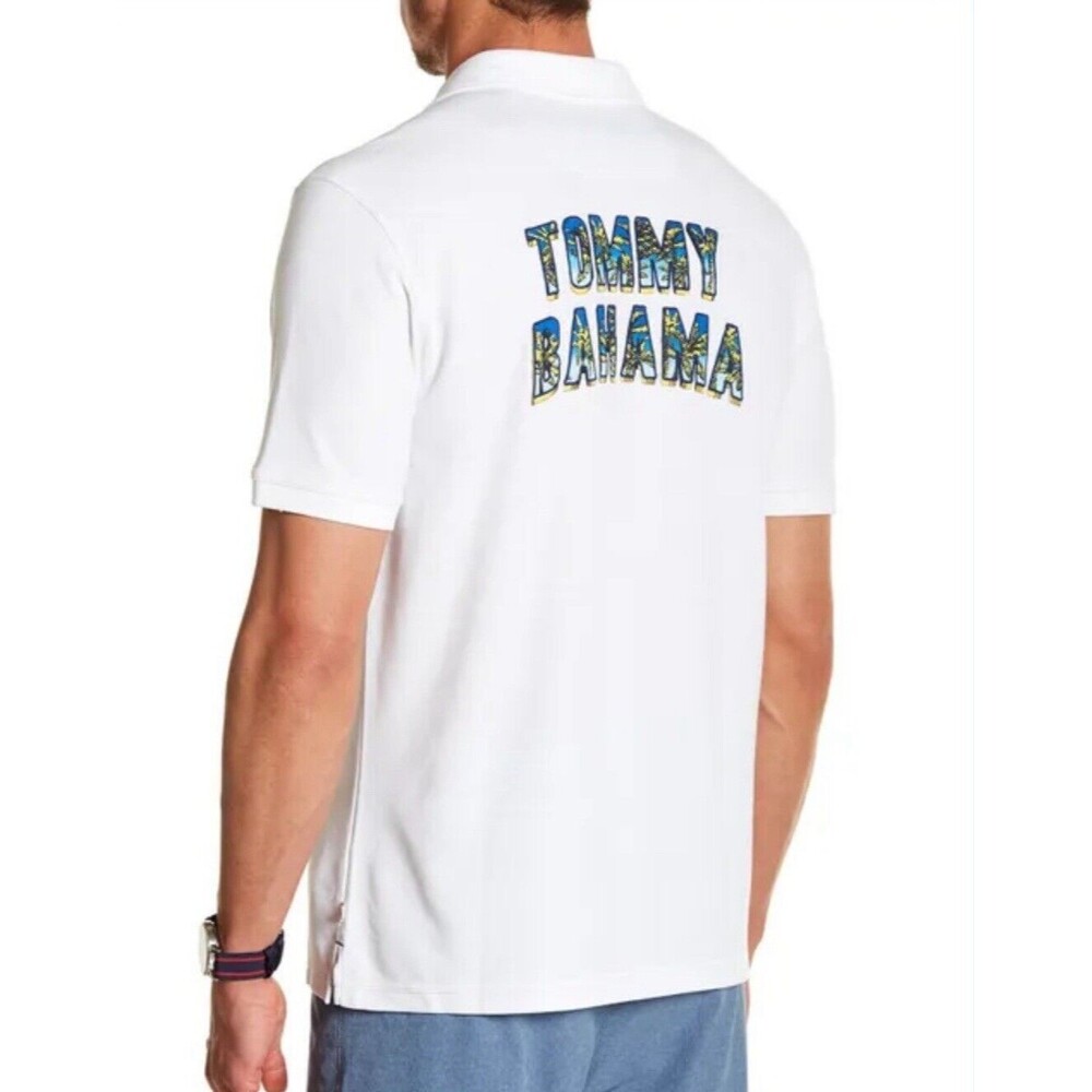 Tommy Bahama Polo Island Zone Mens XXL Shirt White Mesh Spellout Short Sleeve